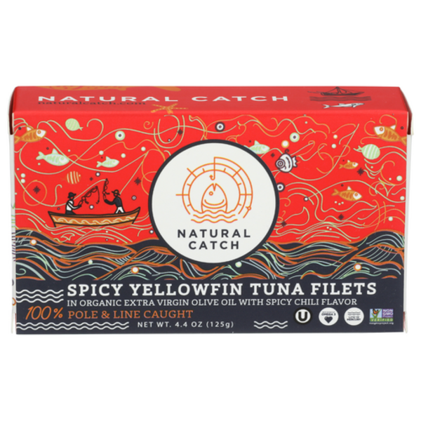 Natural Catch Seafood Spicy Yellowfin Tuna Filets In Organic Extra Virgin Olive Oil With Spicy Chili Flavor