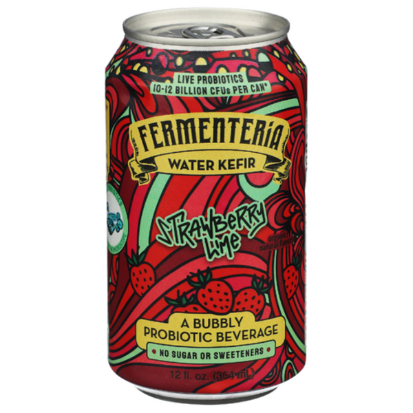 Fermenteria Water Kefir Strawberry Lime Water Kefir Probiotic Bubble Water