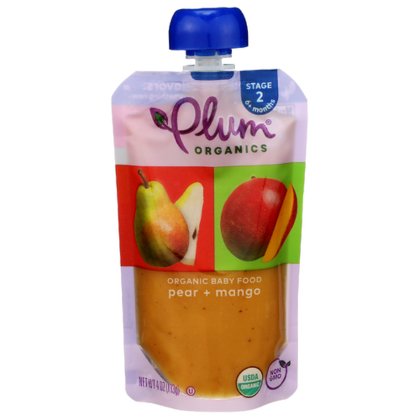 Plum Organics Organic Pear & Mango Stage 2 Baby Food Pouch