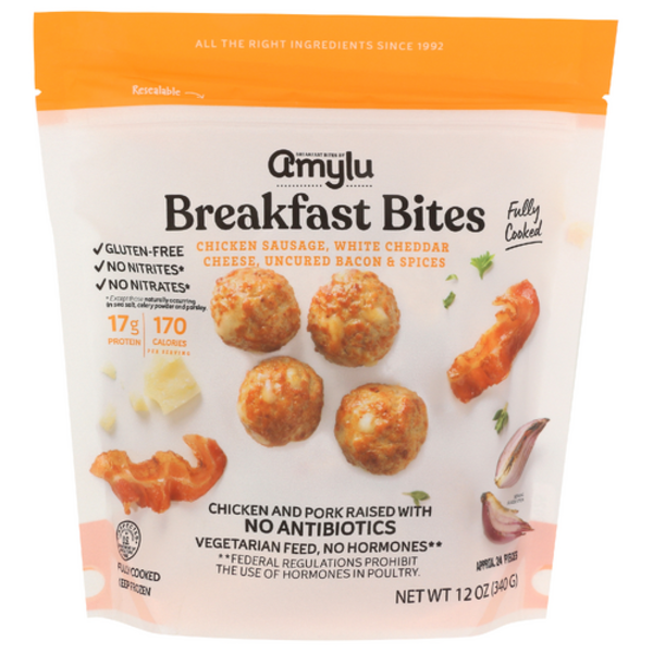Amylu White Cheddar Cheese Uncured Bacon & Spices Chicken Sausage Breakfast Bites