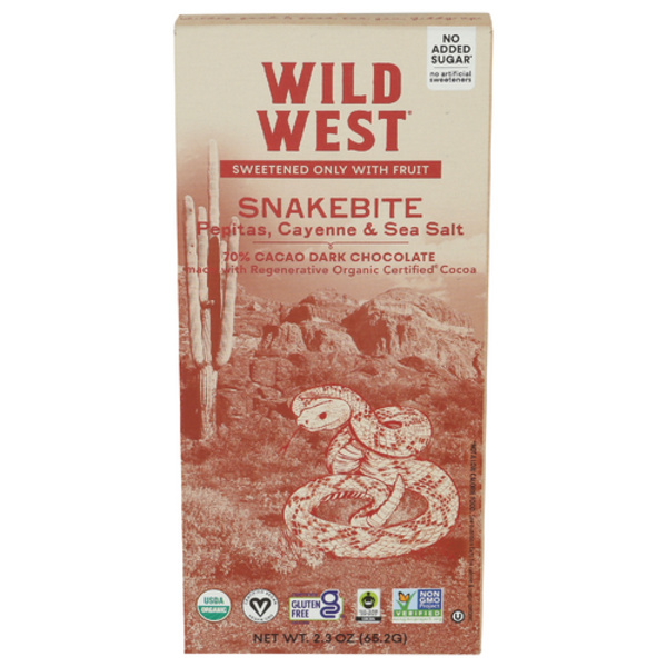Wild West Chocolate Snakebite Organic Dark Chocolate With Pepitas, Cayenne & Sea Salt 70% Cacao