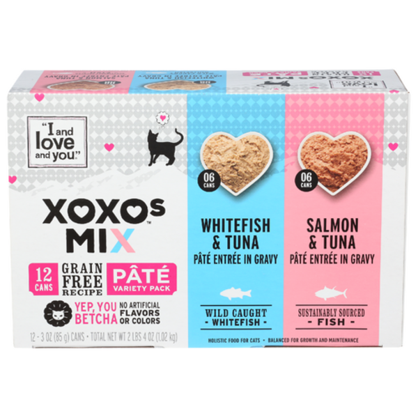 I And Love And You Whitefish & Tuna, Salmon & Tuna XOXOs Mix Pate Variety 12 Pack