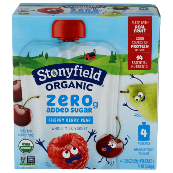 Stonyfield Organic Cherry Berry Pear Kids Yogurt Pouches 4 Pack