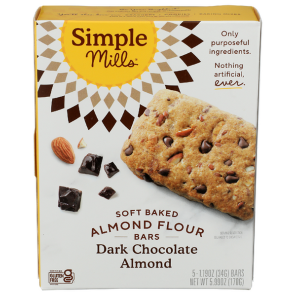 Simple Mills Soft Baked Almond Flour Dark Chocolate Almond Bars 5 Pack