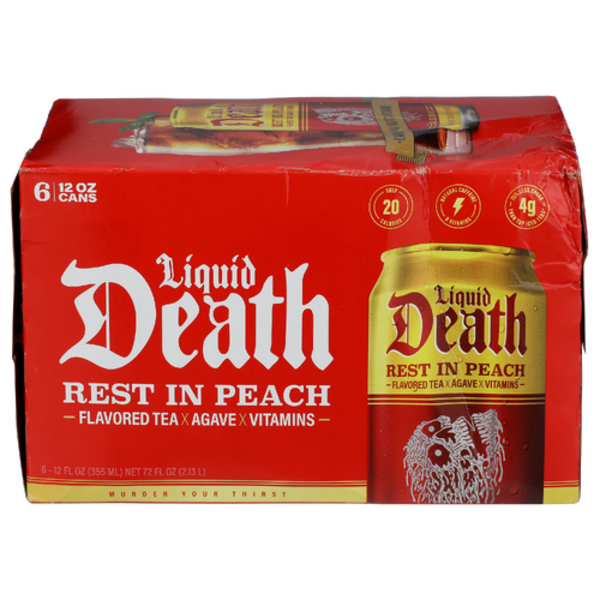 Liquid Death Rest In Peach Flavored Iced Tea, Agave & Vitamins 6 Pack Case