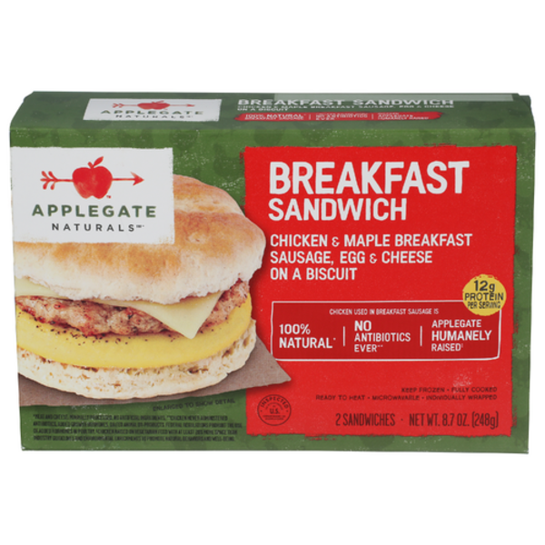 Applegate Chicken & Maple Breakfast Sausage, Egg & Cheese Breakfast Sandwich 2 Count