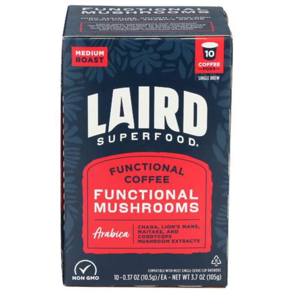 Laird Superfood Functional Mushroom Medium Roast Single Serve Functional Coffee Pods 10 Pack