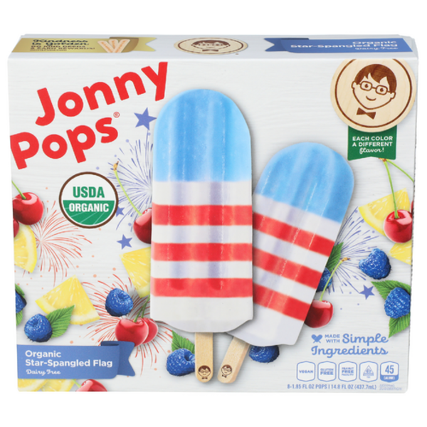 Jonny Pops Organic Star-Spangled Flag Frozen Bars 8 Pack