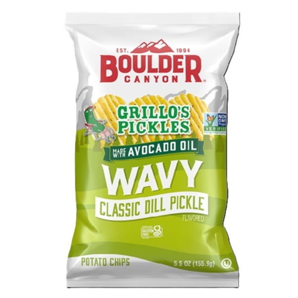 Boulder Canyon Grillo's Pickles Classic Dill Pickle Avocado Oil Wavy Potato Chips