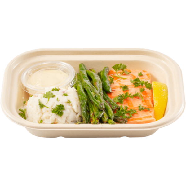 Sprouts Grilled Salmon With Bearnaise Sauce, Mashed Potatoes & Asparagus