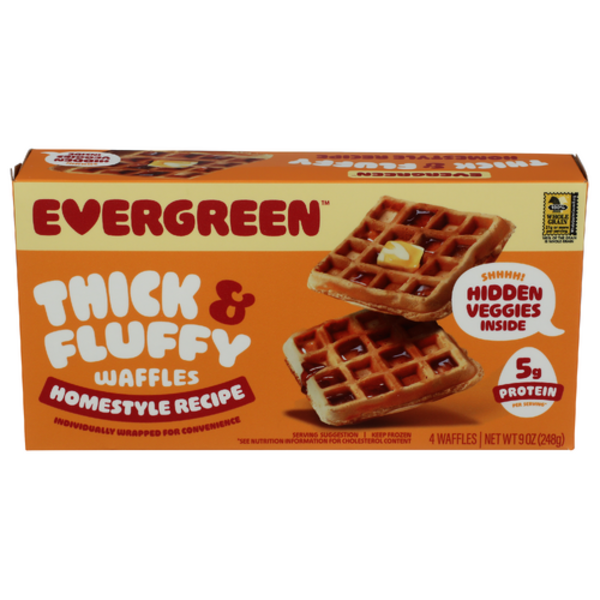 Evergreen Frozen Waffles Homestyle Thick & Fluffy Waffles 4 Pack