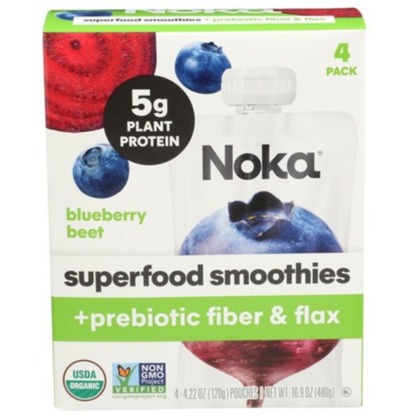 Noka Organic Blueberry Beet + Prebiotic Fiber Superfood Smoothie 4 Pack