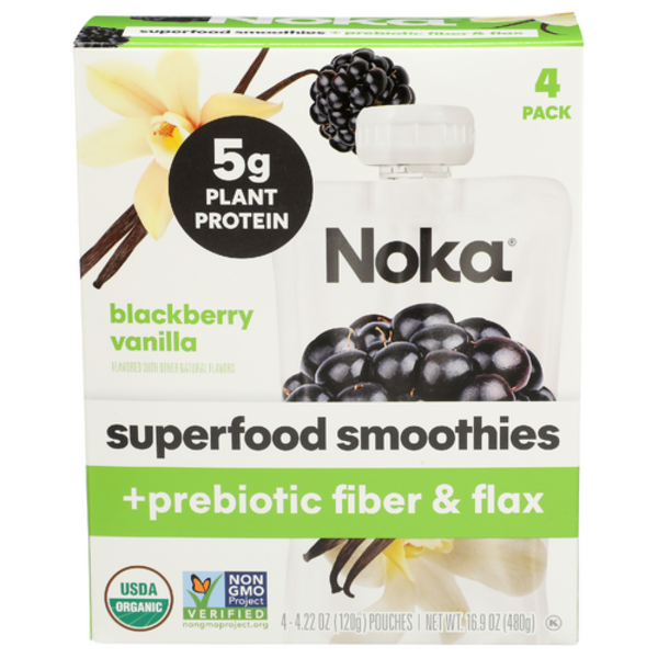 Noka Organic Blackberry Vanilla + Prebiotic Fiber Superfood Smoothie 4 Pack