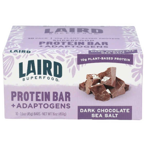Laird Superfood Dark Chocolate Sea Salt Plant-Based Protein Bar 10 Pack Case