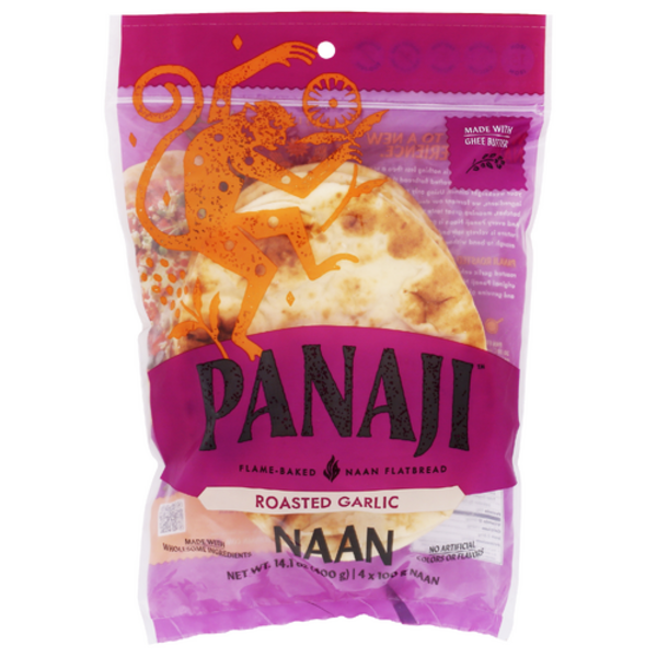 Panaji Roasted Garlic Flame-Baked Naan Flatbread 4 Pack