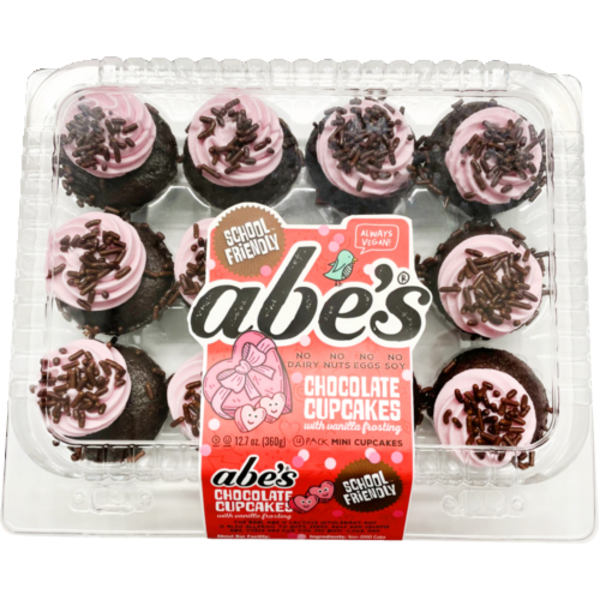 Abes Mini Valentine's Day Chocolate Cupcakes With Vanilla Frosting 12 Pack