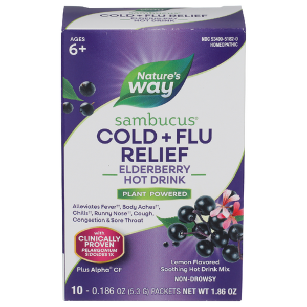 Nature's Way Lemon Sambucus Cold + Flu Relief Elderberry Hot Drink Mix 10 Pack