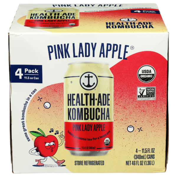Health Ade Organic Pink Lady Apple Kombucha 4 Pack Case